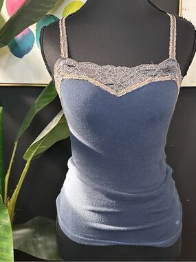 Abercrombie & Fitch Lace Blue Ribbed Cami with Lace Lining